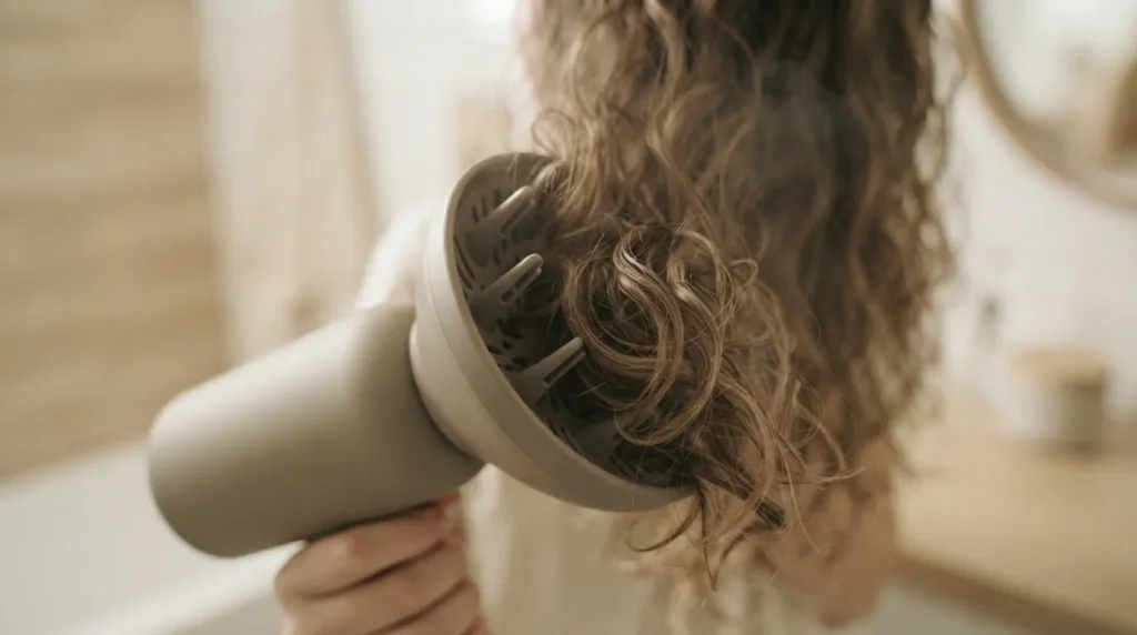 Text: Diffusing 2C Hair with a Blow Dryer