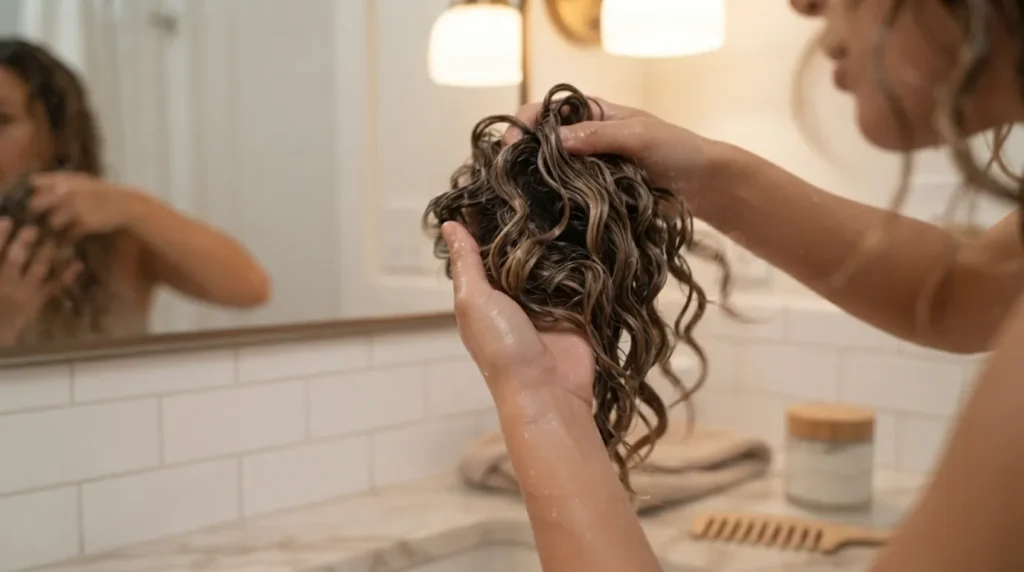 scrunching wet 2C hair