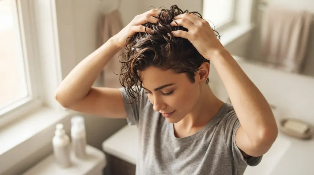 2C wavy pixie cut with side swept fringe