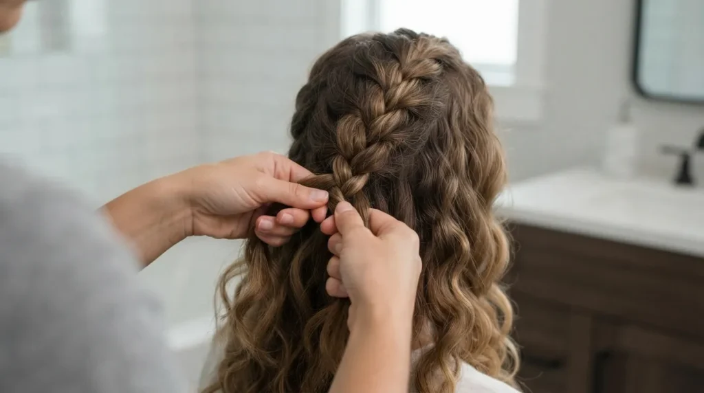  Dutch braid technique for 2C wavy hair
