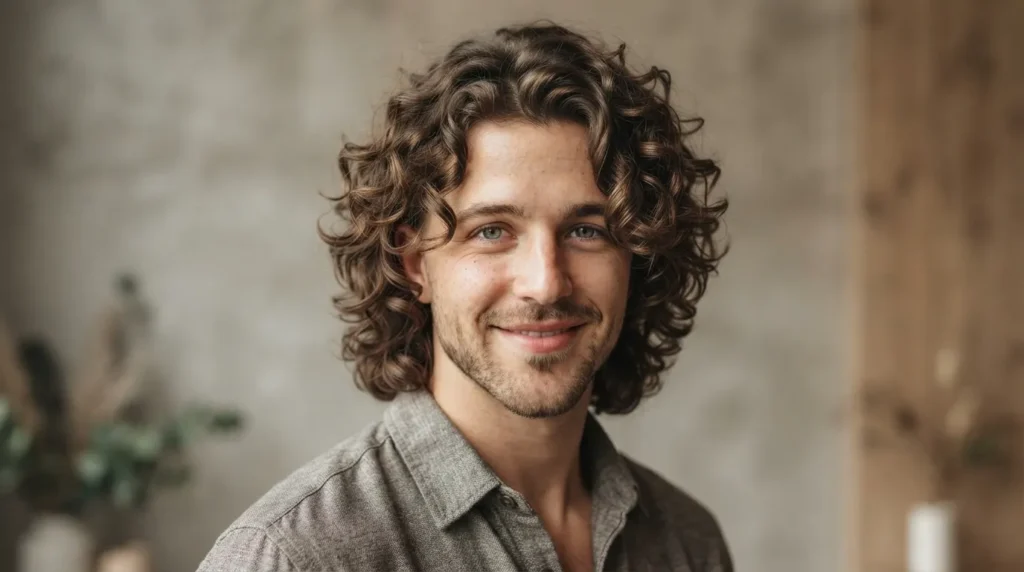 medium length 2C curly hairstyle for men