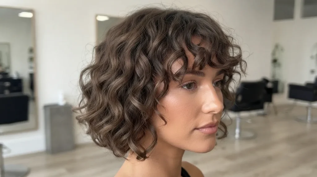 short 2C curly hair with bangs