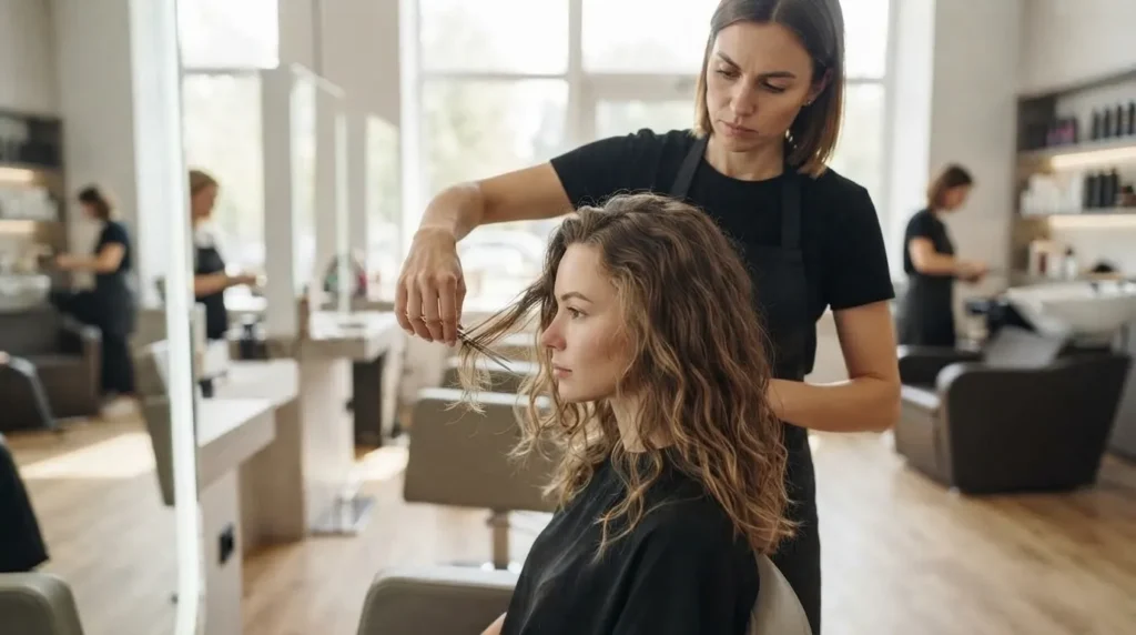 Layered medium-length haircut for 2C wavy hair