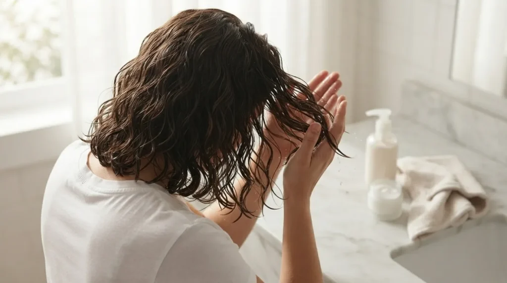 Person Scrunching 2C Hair for Defined Waves