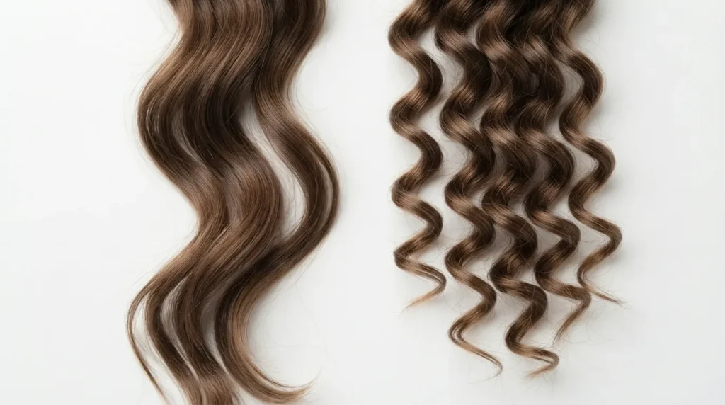 2C vs 3A hair comparison showing loose waves and springy curls