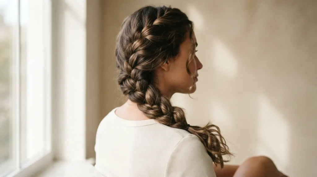 Braids for 2C hair styled in a soft French braid