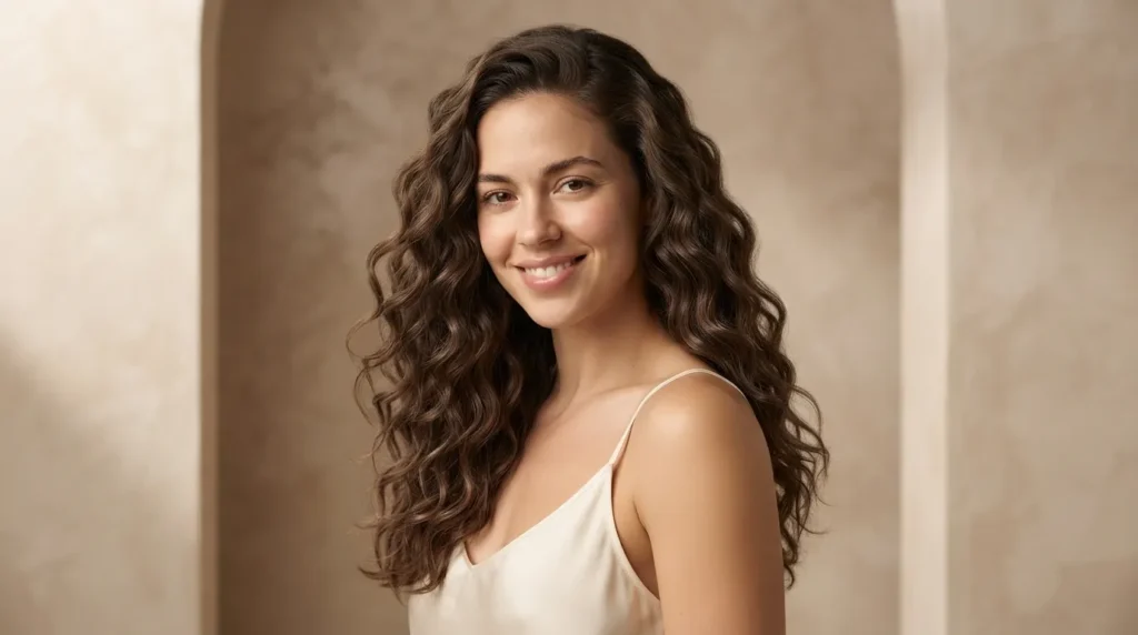 2C hair with defined S-shaped waves and natural volume